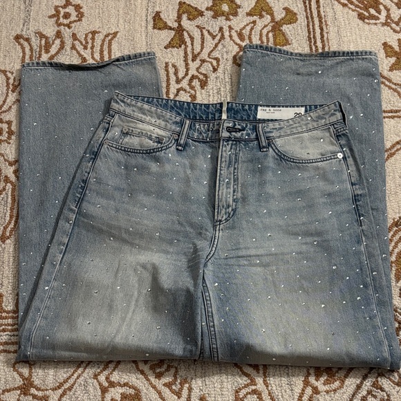 🩵RAG & BONE Logan Mid-Rise Wide Leg Studded Denim - Picture 4 of 16